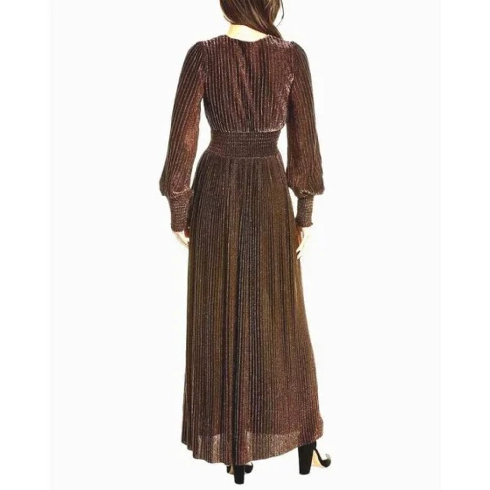Boden Metallic Pleated V Neck Jersey Maxi Dress Holiday Copper Gold Trendy - Picture 3 of 16